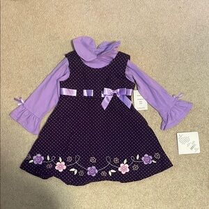 Blueberi Boulevard Purple Polka Dot Dress with Floral Accents